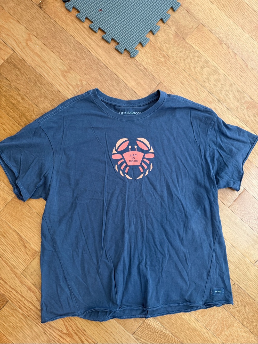 Life Is Good Navy Tee with Pink Crab Graphic